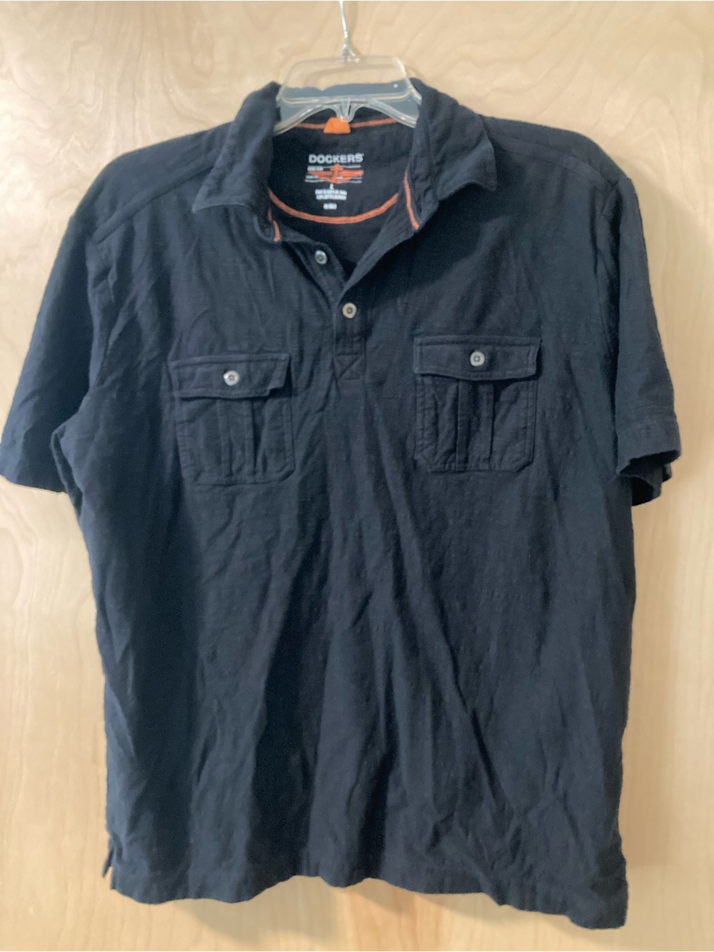 Dockers Black Khaki Diem Short-Sleeve Polo w/ Dual Chest Pockets Men’s Sz Large